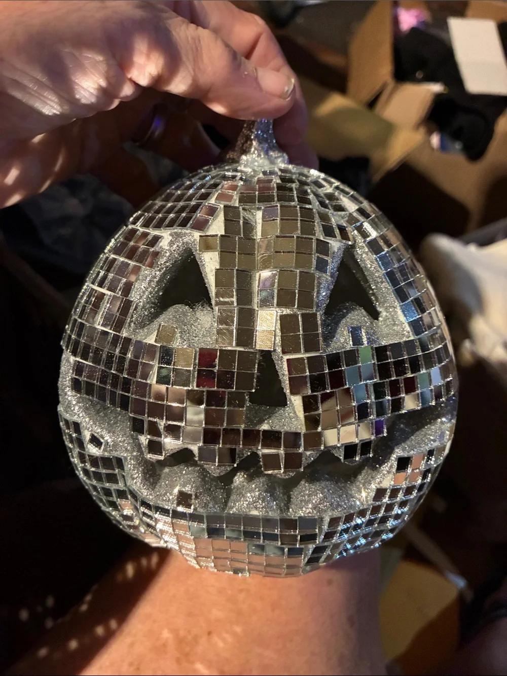 Silver Mosaic Jack-O'-Lantern Halloween Ornament - Brand